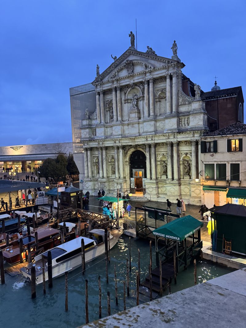 Canal-side church in Venice at dusk
